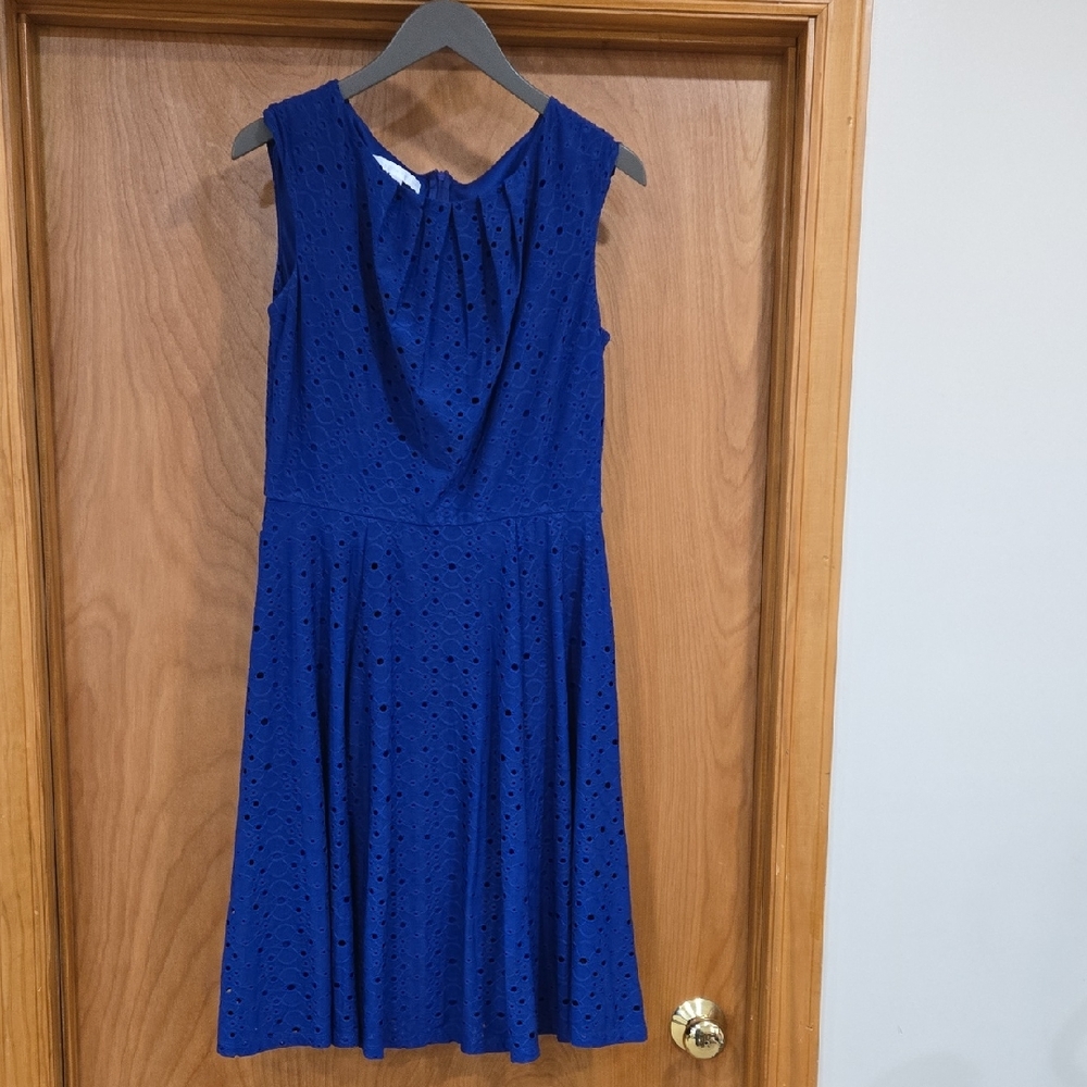 London Times Royal Blue Eyelet Midi Dress